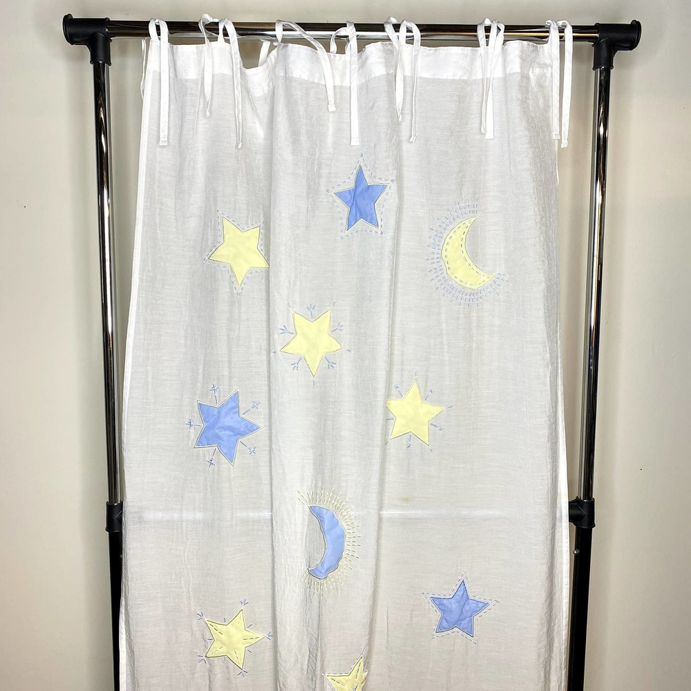 Starry Night White Curtain with Blue and Yellow Accents